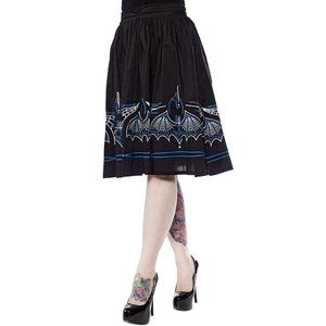 Sourpuss Batty Pinstripe Skirt in Black & Blue